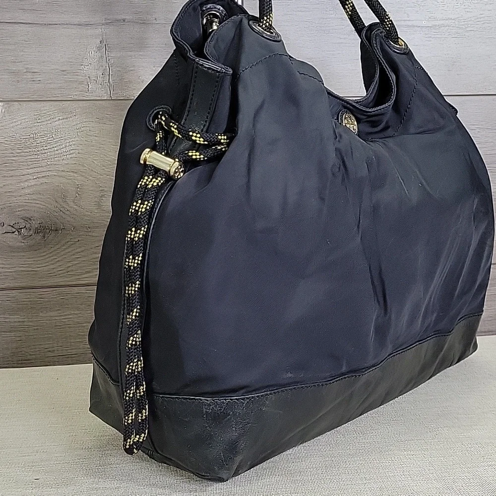 Tory Burch Black Nylon Leather Tote Shoulder Bag